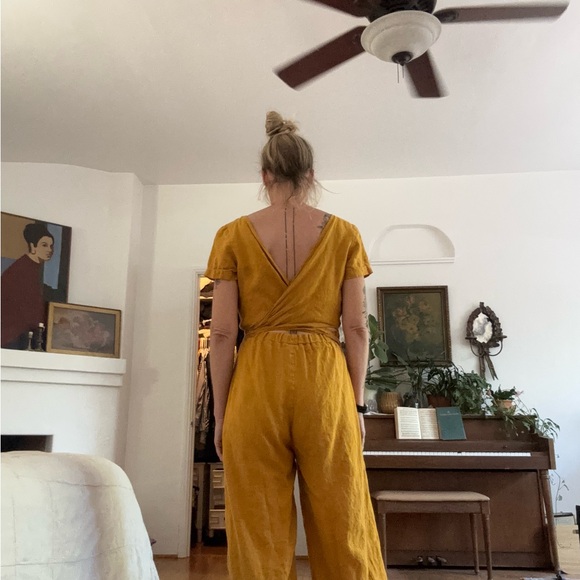 THE MAYBE COLLECTION Linen Mustard Jumpsuit - Picture 5 of 9